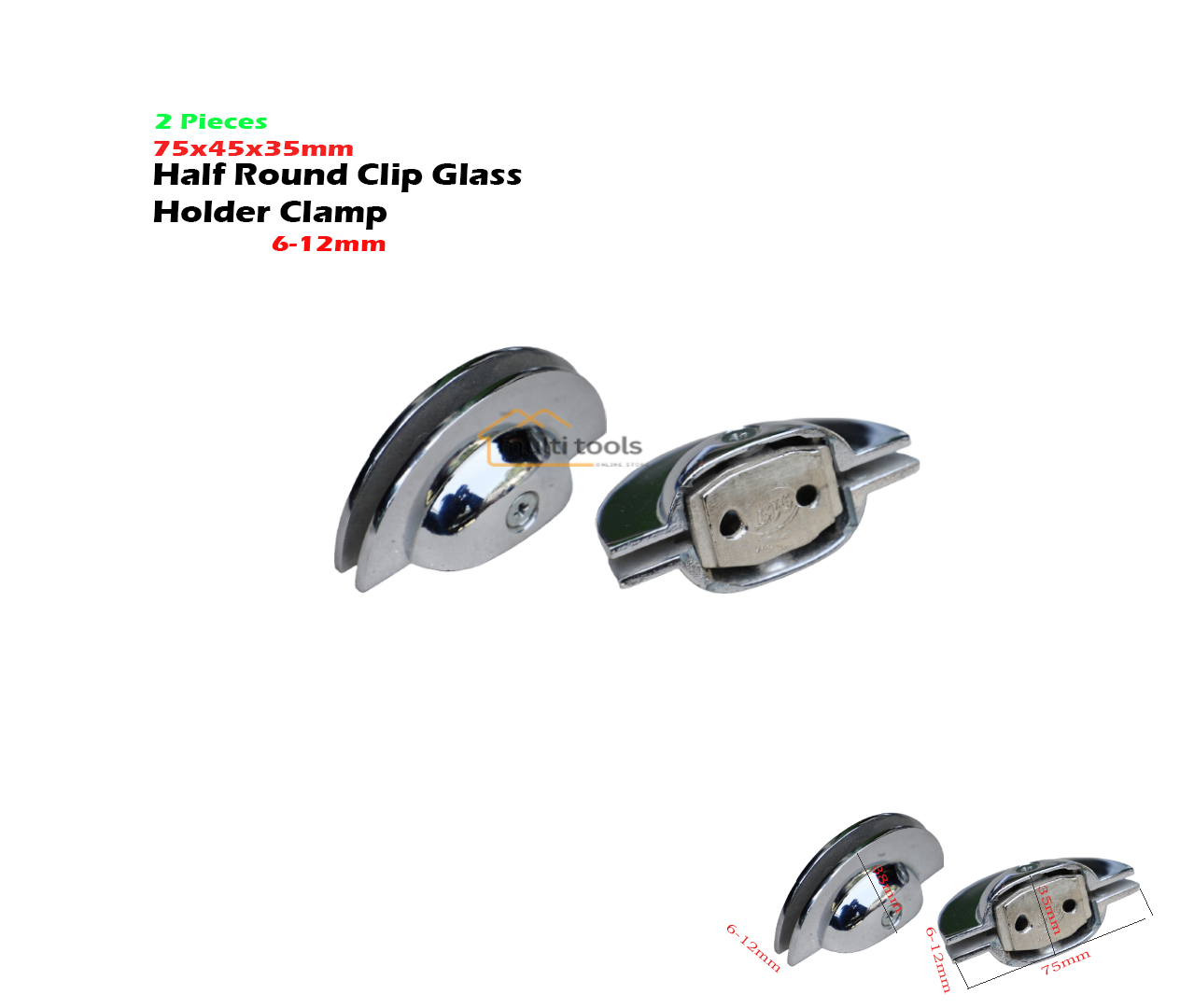 6-12 Half Round Clip Glass Holder Clamp (75X45X35Mm)